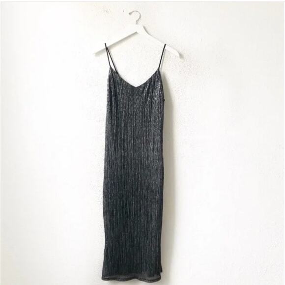 Bar III Black Metallic Midi Tank Top Dress Large - Picture 1 of 5
